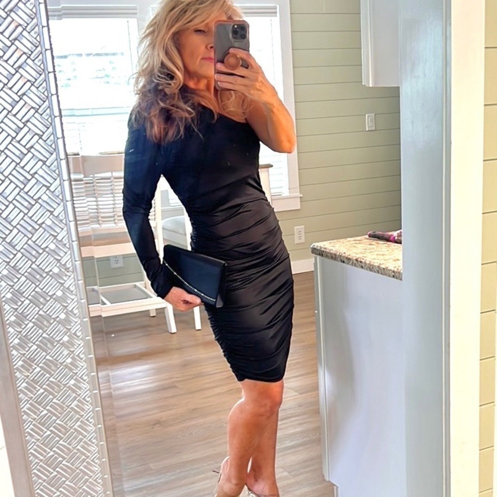 VTG Bebe,Y2K, Little Black Dress, One Shoulder Design, Strappy Back, Stretchy, M - Picture 6 of 12